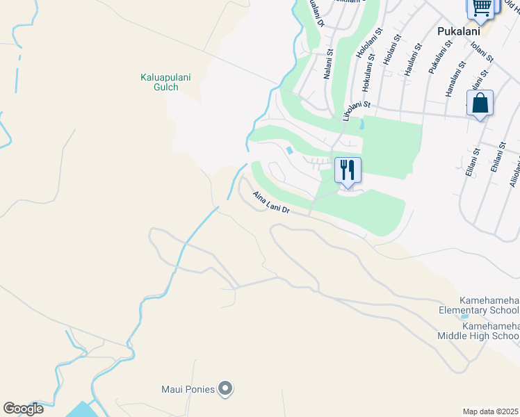 map of restaurants, bars, coffee shops, grocery stores, and more near 2727 Akalani Loop in Makawao