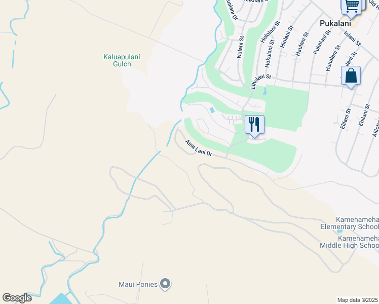 map of restaurants, bars, coffee shops, grocery stores, and more near 2727 Akalani Loop in Makawao