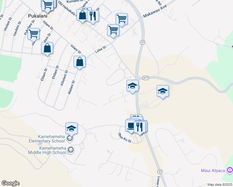 map of restaurants, bars, coffee shops, grocery stores, and more near 174 Makaena Place in Makawao