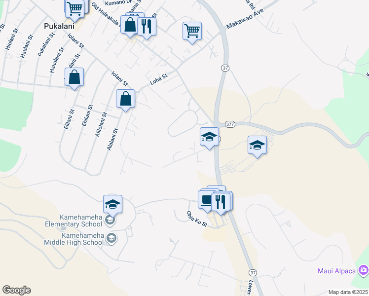 map of restaurants, bars, coffee shops, grocery stores, and more near 174 Makaena Place in Makawao