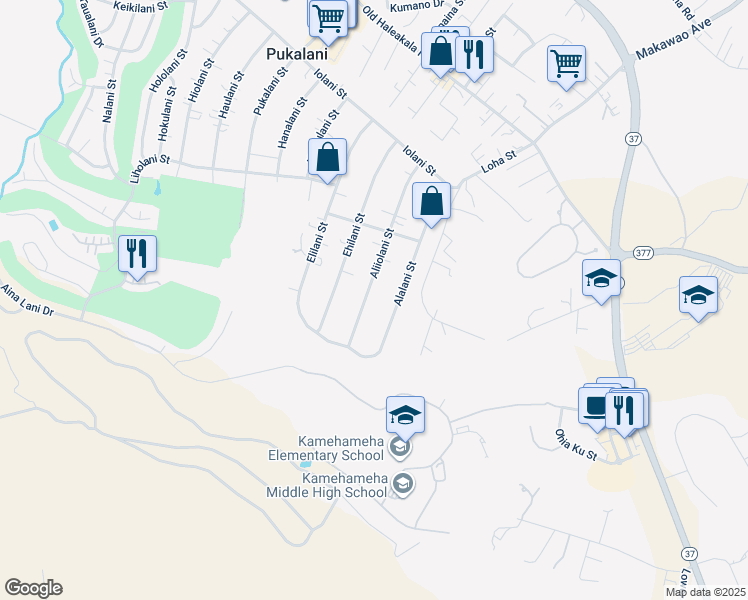 map of restaurants, bars, coffee shops, grocery stores, and more near 325 Aliiolani Street in Makawao
