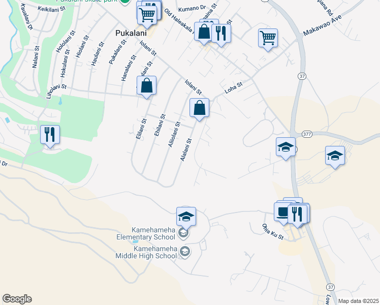 map of restaurants, bars, coffee shops, grocery stores, and more near 281 Alalani Street in Makawao