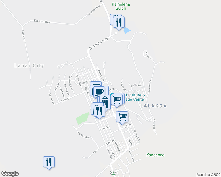 map of restaurants, bars, coffee shops, grocery stores, and more near 554 Nani Street in Wailuku