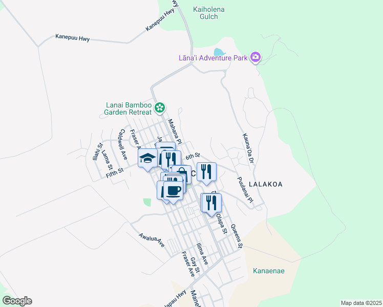 map of restaurants, bars, coffee shops, grocery stores, and more near 554 Nani Street in Wailuku