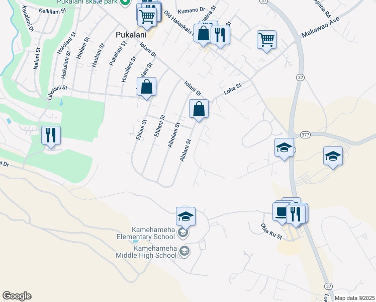 map of restaurants, bars, coffee shops, grocery stores, and more near 281 Alalani Street in Makawao