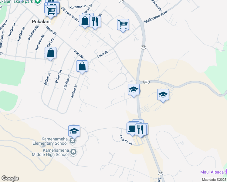 map of restaurants, bars, coffee shops, grocery stores, and more near 190 Lei Ohu Circle in Makawao