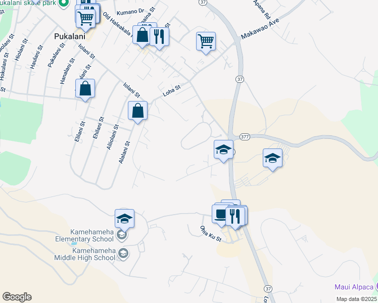 map of restaurants, bars, coffee shops, grocery stores, and more near 190 Lei Ohu Circle in Makawao