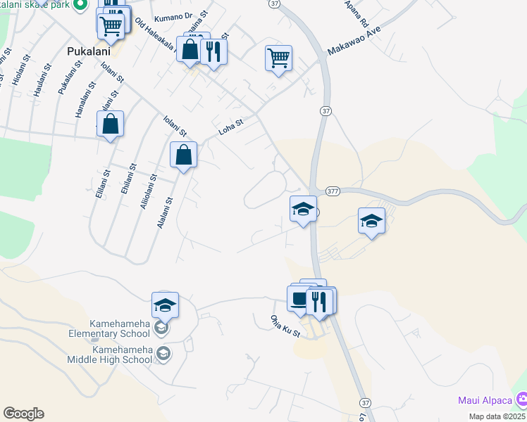 map of restaurants, bars, coffee shops, grocery stores, and more near 202 Lei Ohu Circle in Makawao