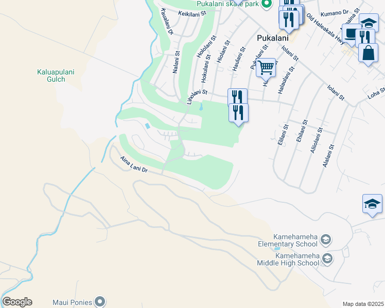 map of restaurants, bars, coffee shops, grocery stores, and more near 2740 Liholani Street in Makawao