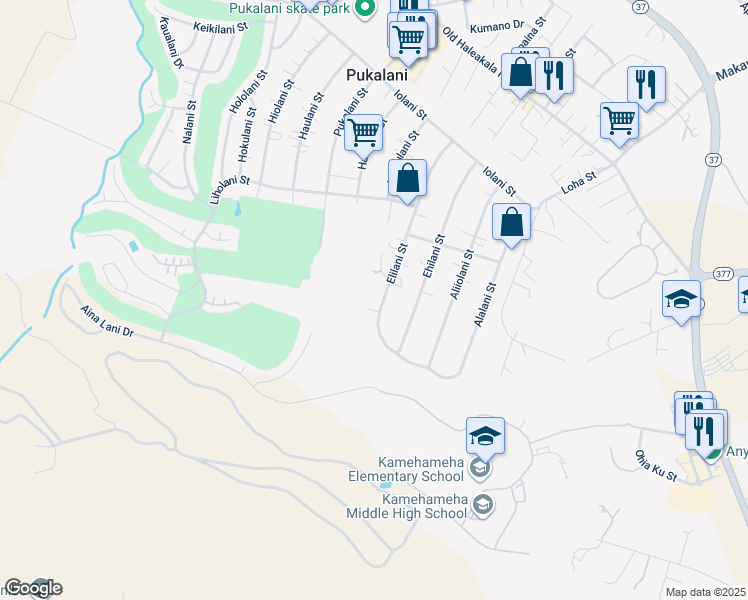 map of restaurants, bars, coffee shops, grocery stores, and more near 376 Elilani Street in Makawao