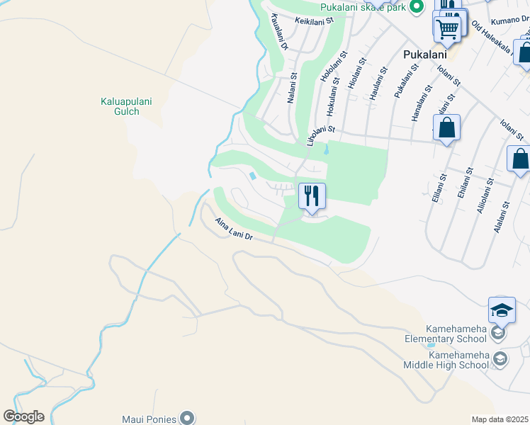 map of restaurants, bars, coffee shops, grocery stores, and more near 2821 Kalialani Circle in Makawao