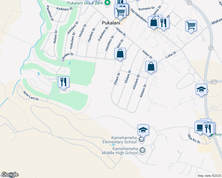 map of restaurants, bars, coffee shops, grocery stores, and more near 376 Elilani Street in Makawao