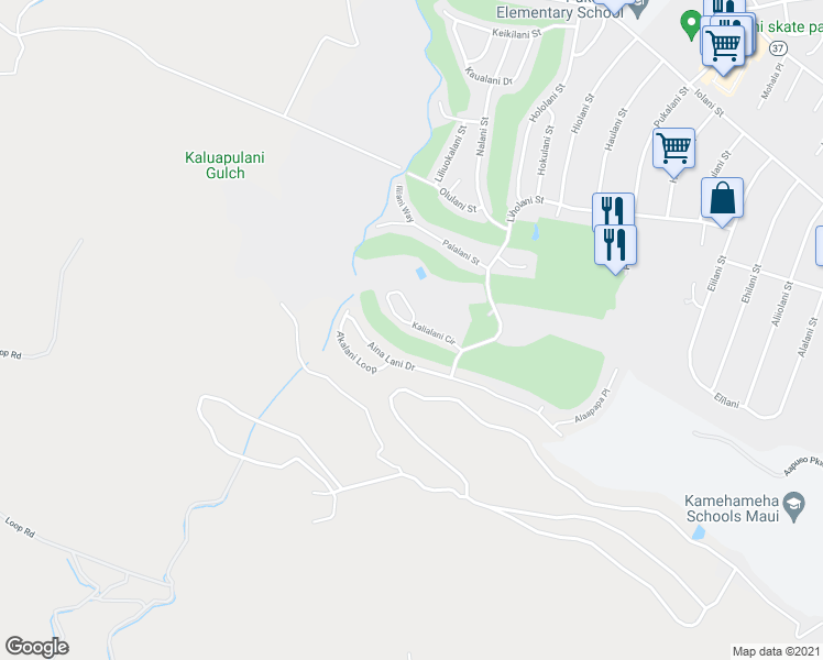 map of restaurants, bars, coffee shops, grocery stores, and more near 2790 Kalialani Circle in Makawao