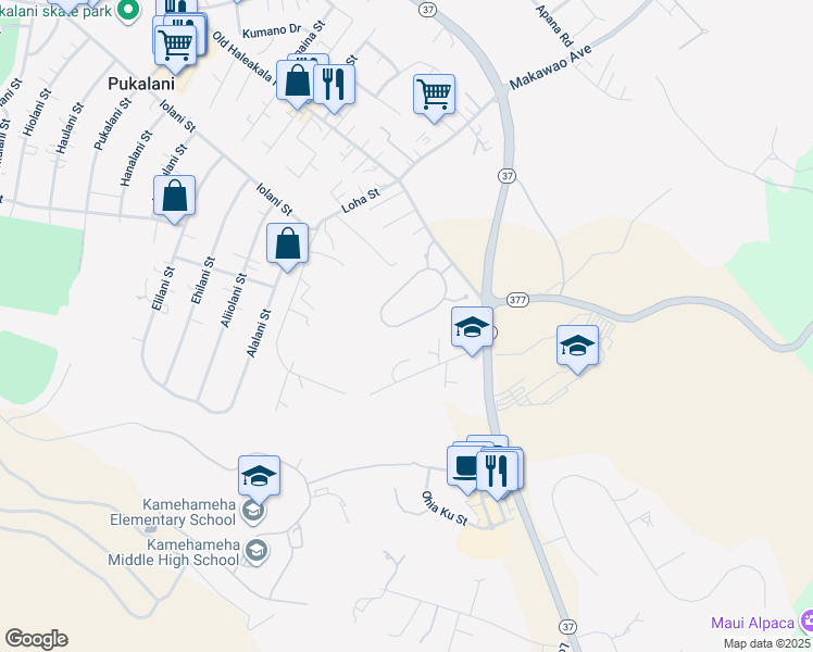 map of restaurants, bars, coffee shops, grocery stores, and more near 202 Lei Ohu Circle in Makawao