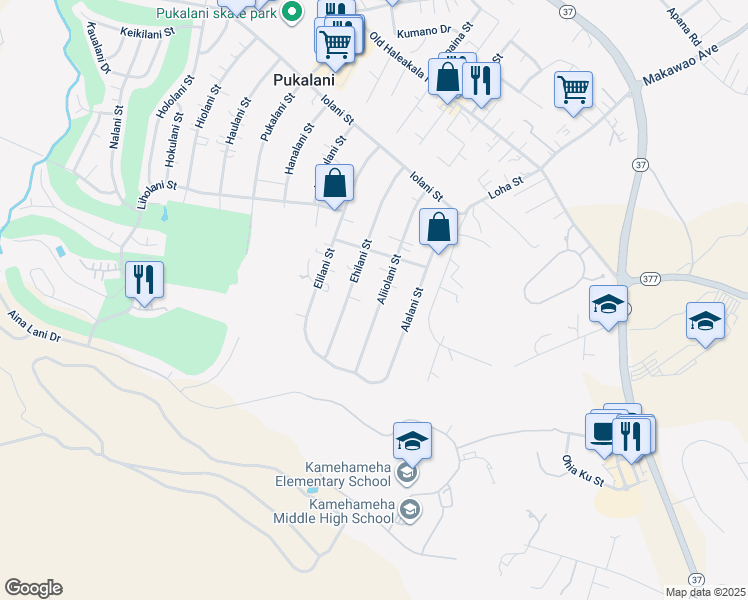 map of restaurants, bars, coffee shops, grocery stores, and more near 296 Aliiolani Street in Makawao