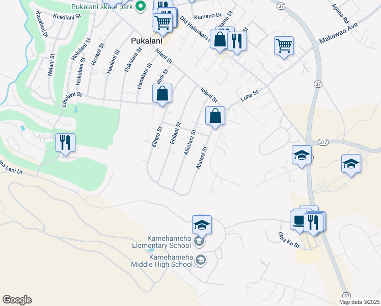 map of restaurants, bars, coffee shops, grocery stores, and more near 285 Aliiolani Street in Makawao