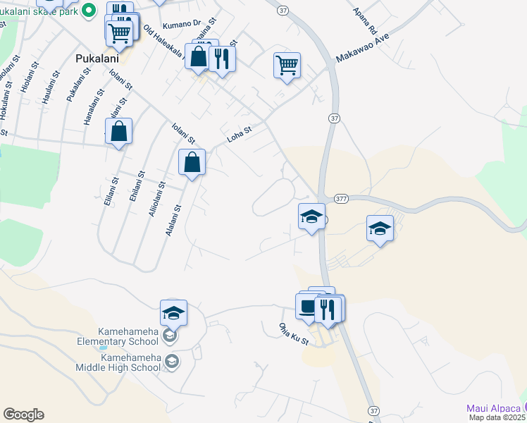 map of restaurants, bars, coffee shops, grocery stores, and more near 197 Lei Ohu Circle in Makawao