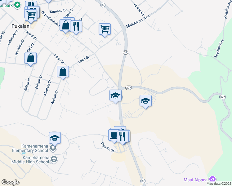 map of restaurants, bars, coffee shops, grocery stores, and more near 26 Kula Highway in Kula