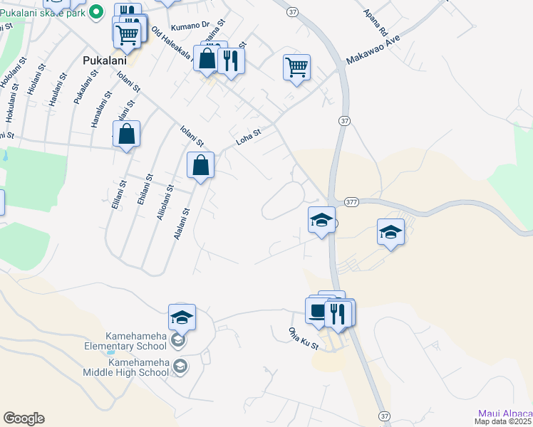 map of restaurants, bars, coffee shops, grocery stores, and more near 143 Lei Ohu Circle in Makawao