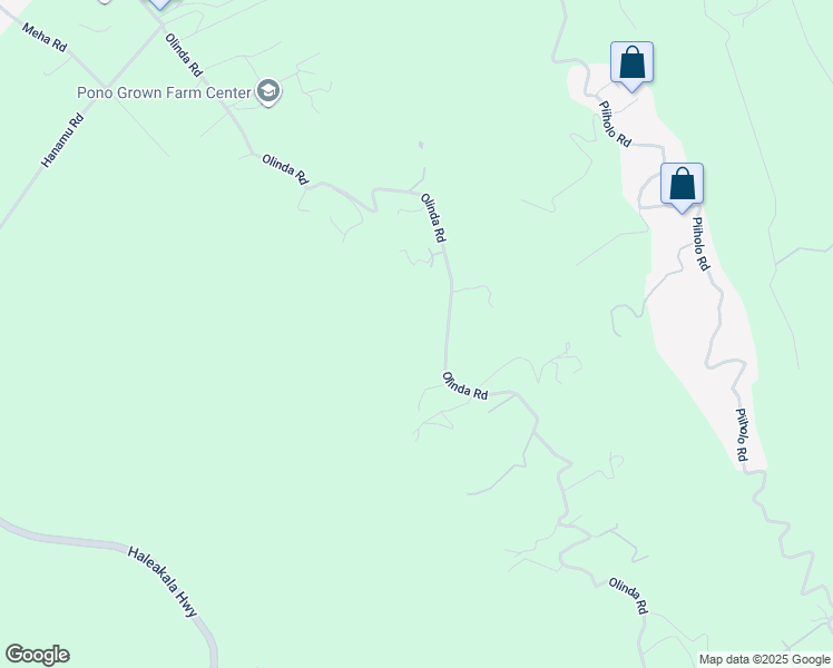 map of restaurants, bars, coffee shops, grocery stores, and more near 1180 Olinda Road in Makawao