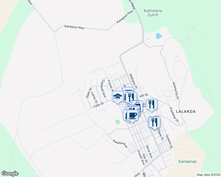 map of restaurants, bars, coffee shops, grocery stores, and more near 346 Gay Street in Lanai City