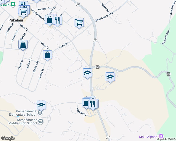 map of restaurants, bars, coffee shops, grocery stores, and more near 26 Kula Highway in Kula