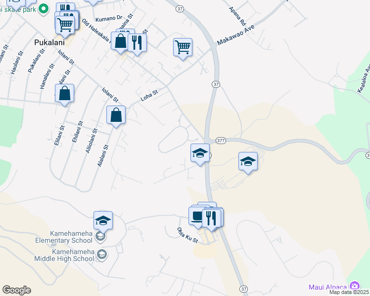 map of restaurants, bars, coffee shops, grocery stores, and more near 250 Lei Ohu Circle in Makawao