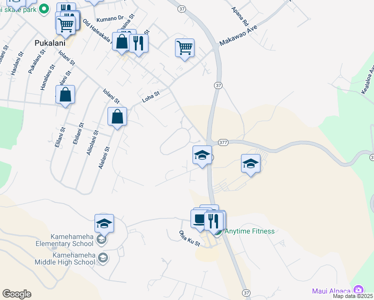 map of restaurants, bars, coffee shops, grocery stores, and more near 250 Lei Ohu Circle in Makawao