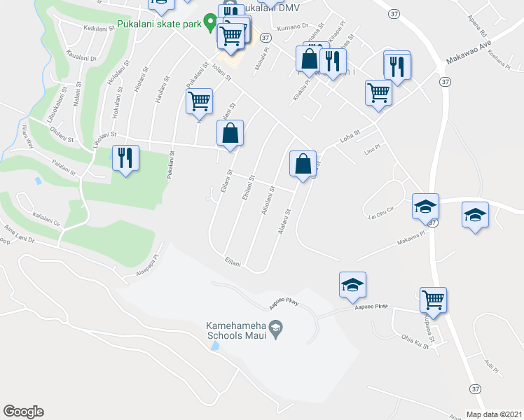 map of restaurants, bars, coffee shops, grocery stores, and more near 286 Aliiolani Street in Makawao