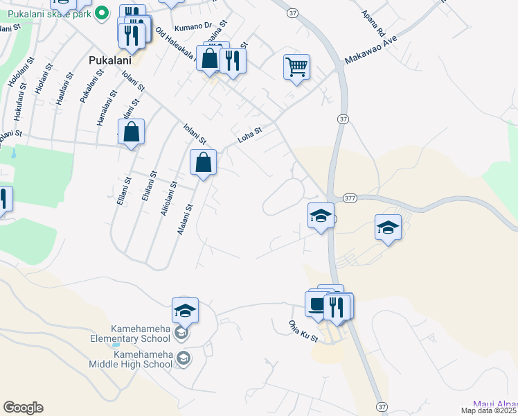 map of restaurants, bars, coffee shops, grocery stores, and more near 28 Lilinoe Place in Makawao