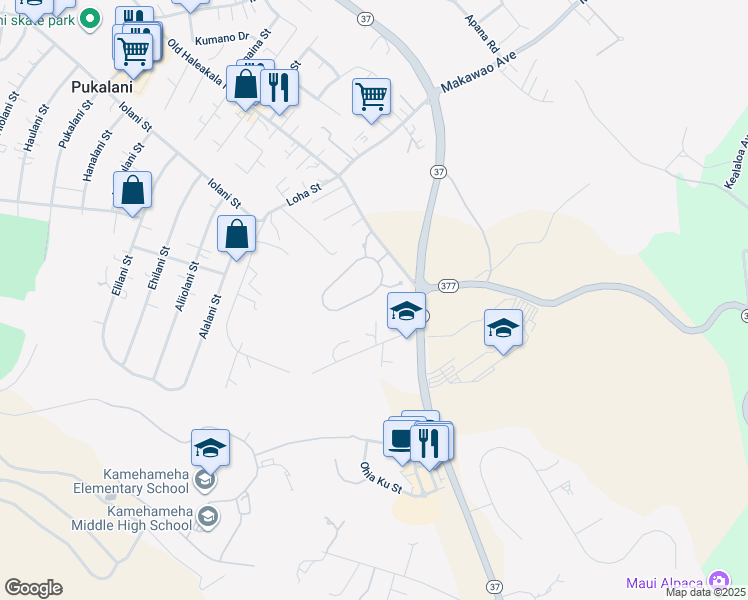 map of restaurants, bars, coffee shops, grocery stores, and more near 250 Lei Ohu Circle in Makawao