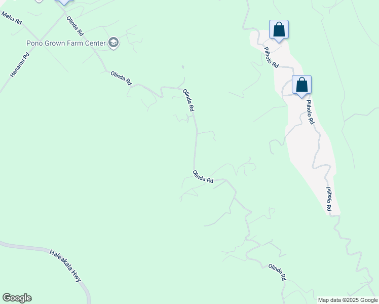 map of restaurants, bars, coffee shops, grocery stores, and more near 1180 Olinda Road in Makawao