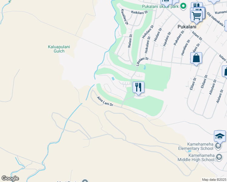 map of restaurants, bars, coffee shops, grocery stores, and more near 2662 Kalialani Circle in Makawao