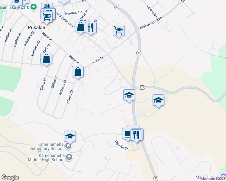 map of restaurants, bars, coffee shops, grocery stores, and more near 218 Lei Ohu Circle in Makawao