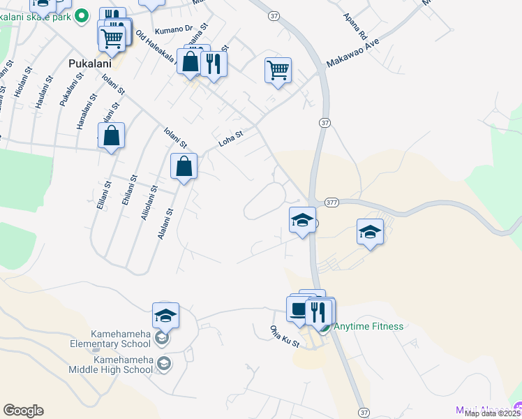 map of restaurants, bars, coffee shops, grocery stores, and more near 49 Lei Ohu Circle in Makawao