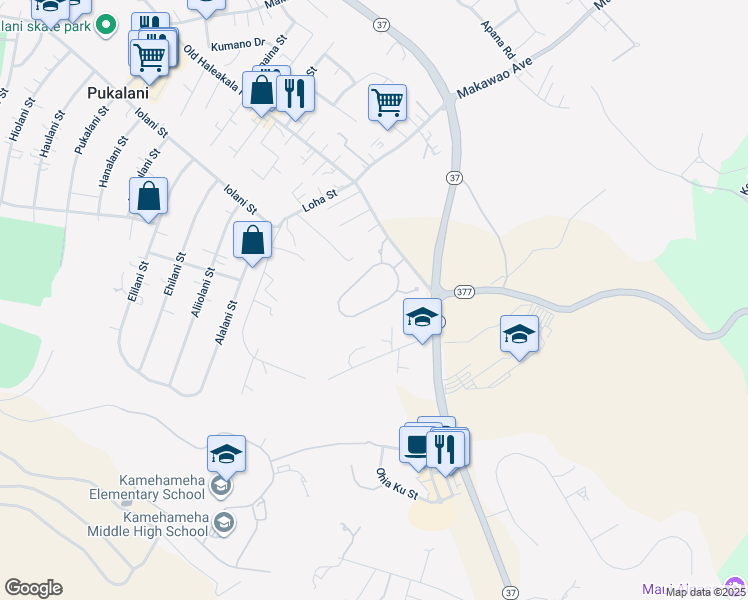 map of restaurants, bars, coffee shops, grocery stores, and more near 227 Lei Ohu Circle in Makawao