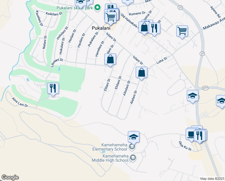 map of restaurants, bars, coffee shops, grocery stores, and more near 312 Ehilani Street in Makawao