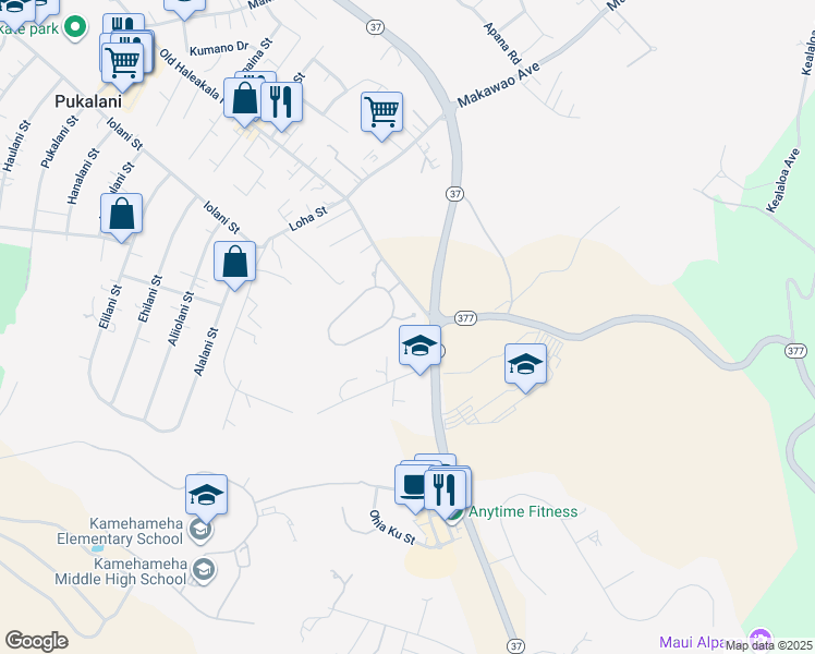 map of restaurants, bars, coffee shops, grocery stores, and more near 16 Lilinoe Place in Makawao