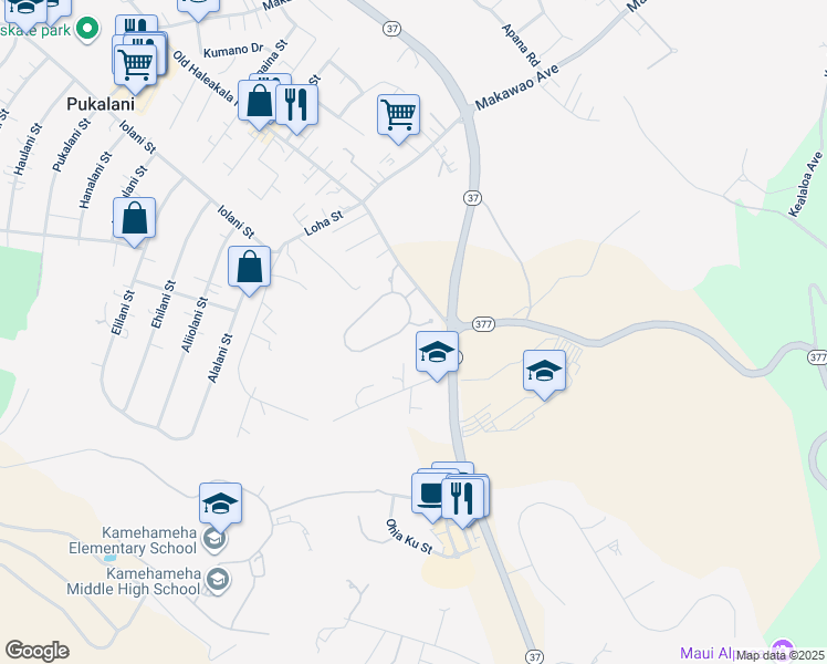 map of restaurants, bars, coffee shops, grocery stores, and more near 4 Lilinoe Place in Makawao
