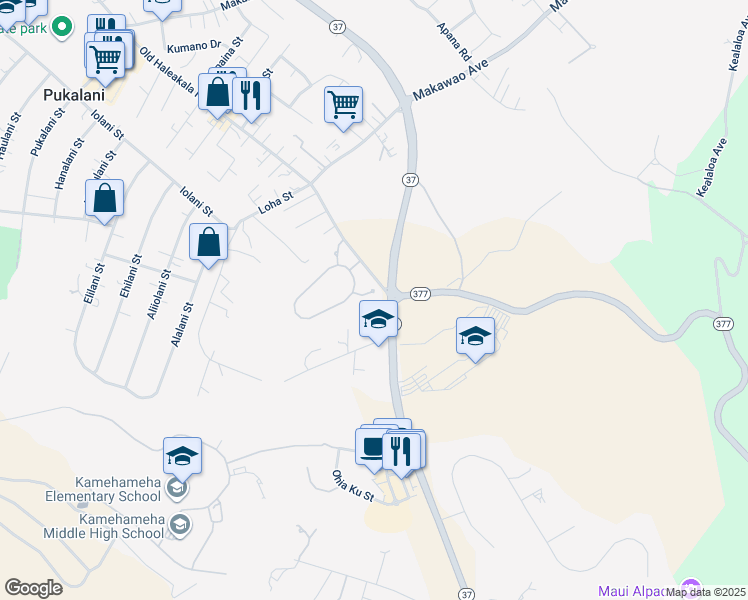 map of restaurants, bars, coffee shops, grocery stores, and more near 28 Lilinoe Place in Makawao