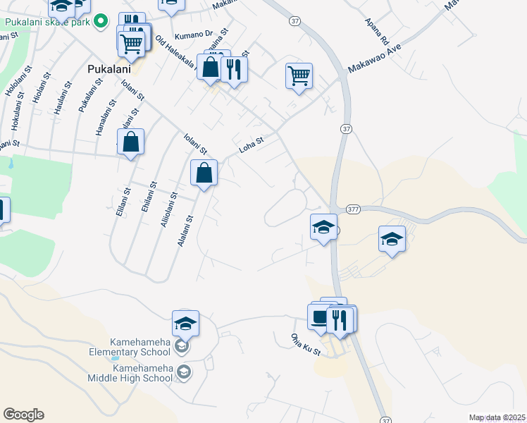 map of restaurants, bars, coffee shops, grocery stores, and more near 130 Lei Ohu Circle in Makawao