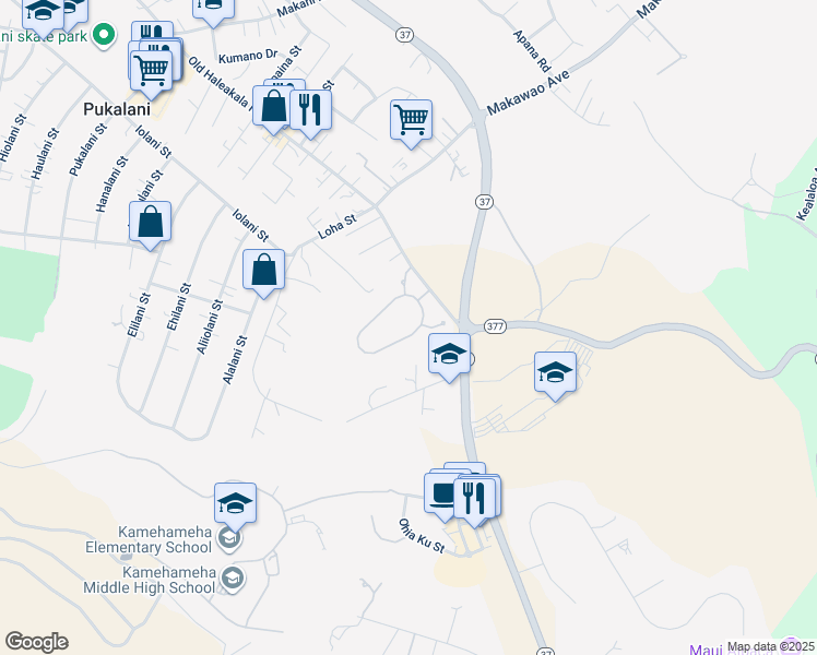 map of restaurants, bars, coffee shops, grocery stores, and more near 251 Lei Ohu Circle in Makawao