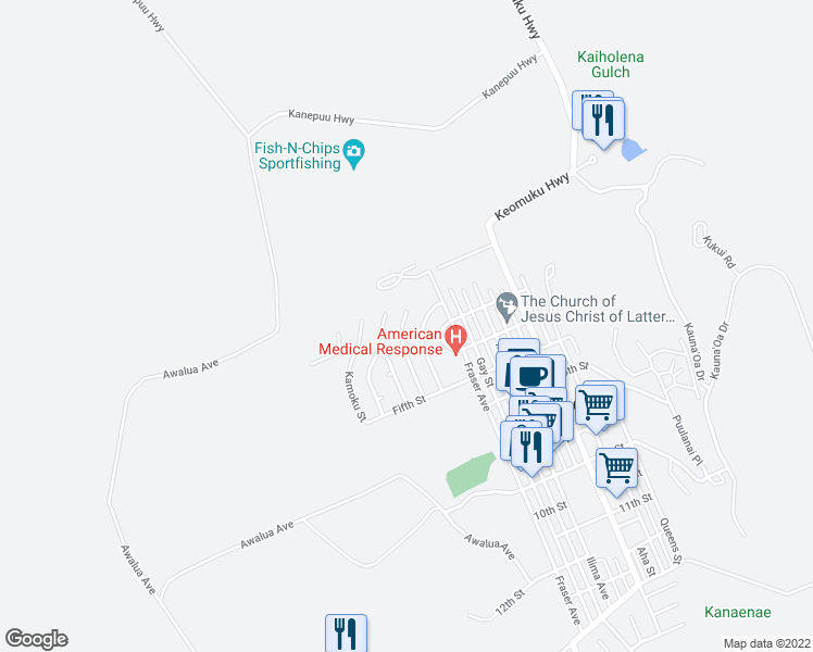 map of restaurants, bars, coffee shops, grocery stores, and more near 275 Nā‘ū Place in Lanai City