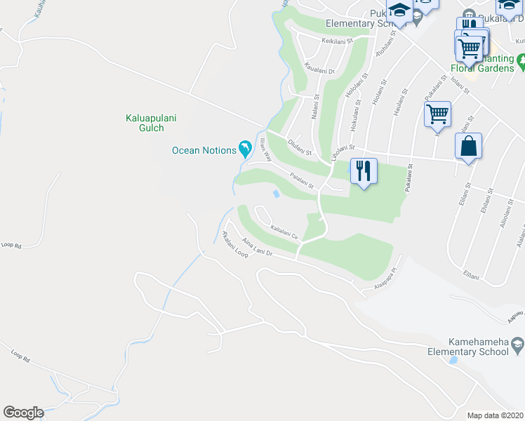 map of restaurants, bars, coffee shops, grocery stores, and more near 2701 Kalialani Circle in Makawao