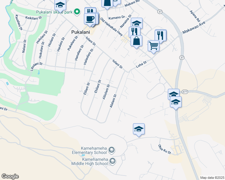 map of restaurants, bars, coffee shops, grocery stores, and more near 234 Alalani Street in Makawao