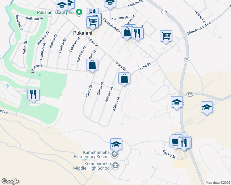 map of restaurants, bars, coffee shops, grocery stores, and more near 234 Alalani Street in Makawao