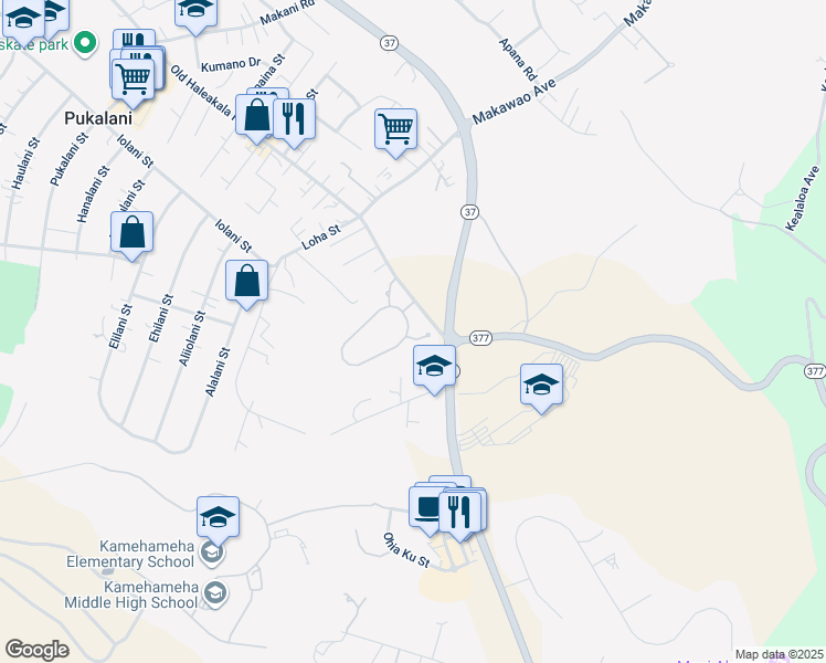 map of restaurants, bars, coffee shops, grocery stores, and more near 7 Lilinoe Place in Makawao