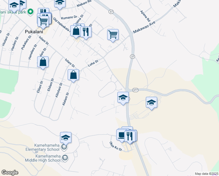 map of restaurants, bars, coffee shops, grocery stores, and more near 251 Lei Ohu Circle in Makawao