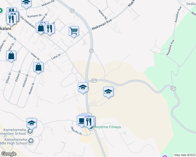 map of restaurants, bars, coffee shops, grocery stores, and more near 11-047 Haleakala Highway in Makawao