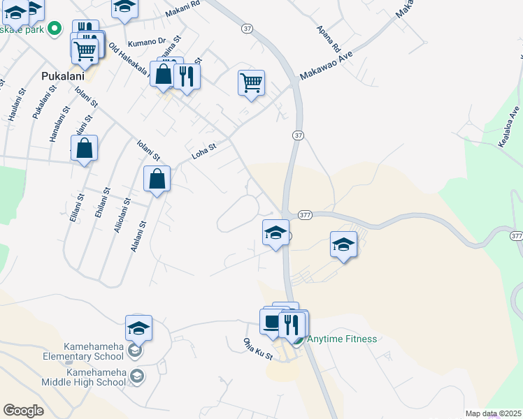 map of restaurants, bars, coffee shops, grocery stores, and more near 7 Lilinoe Place in Makawao